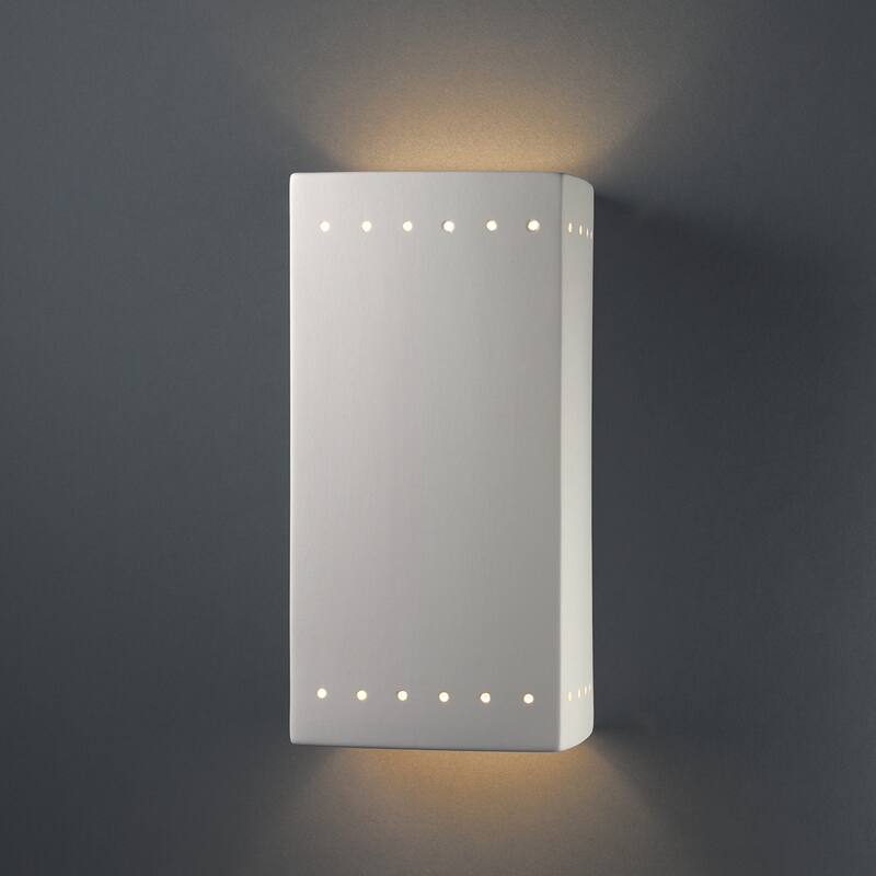 Justice Design Group Ambiance Bisque Large Rectangle w/ Perfs Outdoor Closed Top & Bottom Wall Sconce