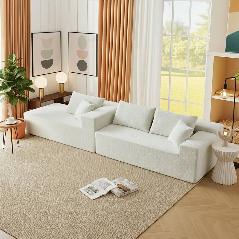 103.54" L-Shaped Modern High-Density Sponge Velvet Modular Sectional Sofa with Chaise & Pillows