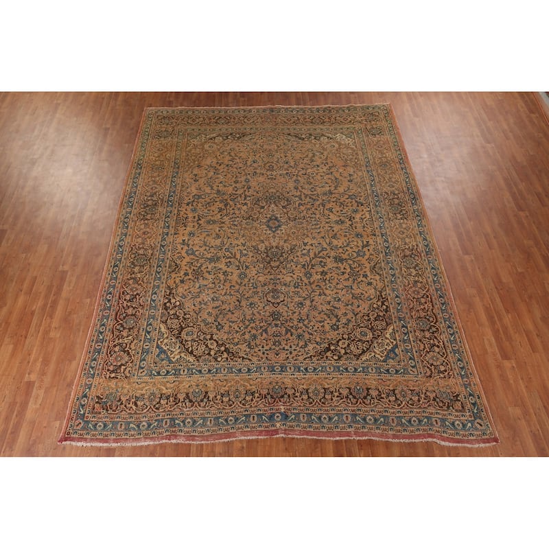 Traditional Mashad Vintage Persian Rug Hand-Knotted Wool Carpet - 9'8" x 12'5"