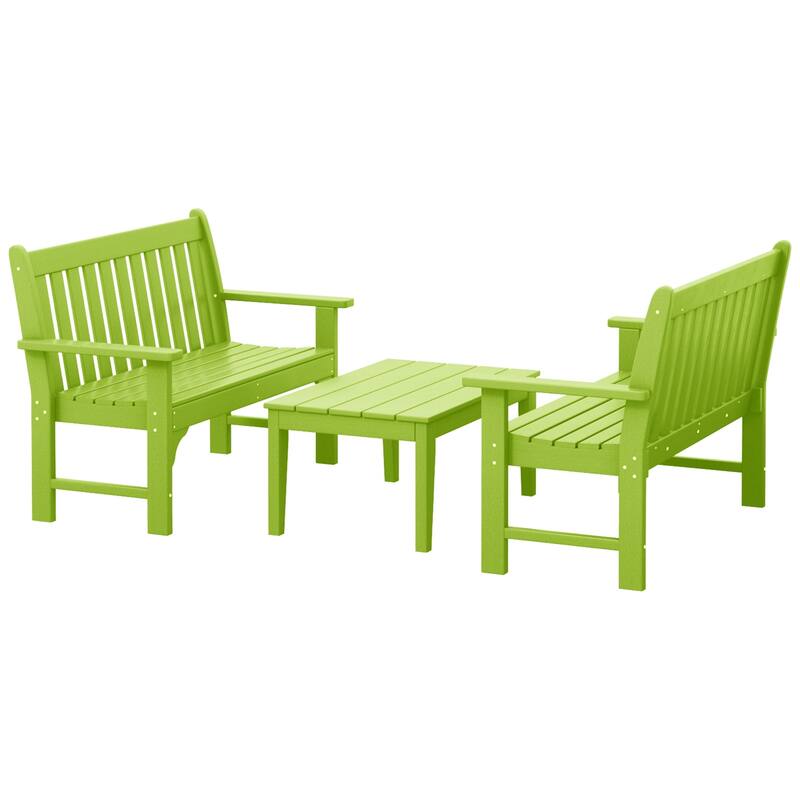 Laguna Poly 3-Piece Bench With Coffee Table - Lime