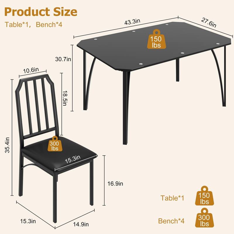 Kitchen Table Chairs Set With Comfortable PU Cushion
