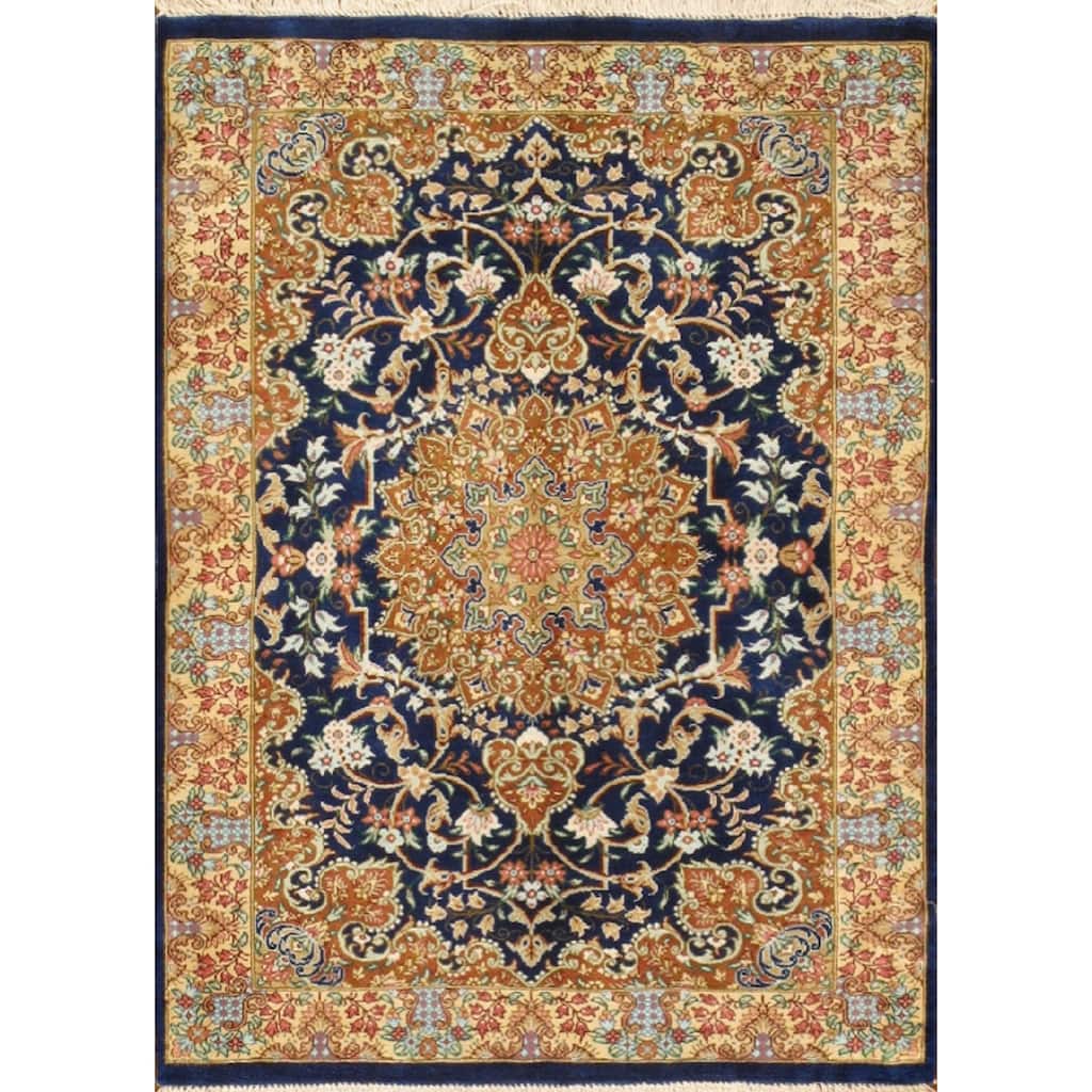 Pasargad Home Qum Collection Hand-Knotted Pure Silk Area Rug- 2' 0" X 2' 7" - 2' 0" X 2' 7"