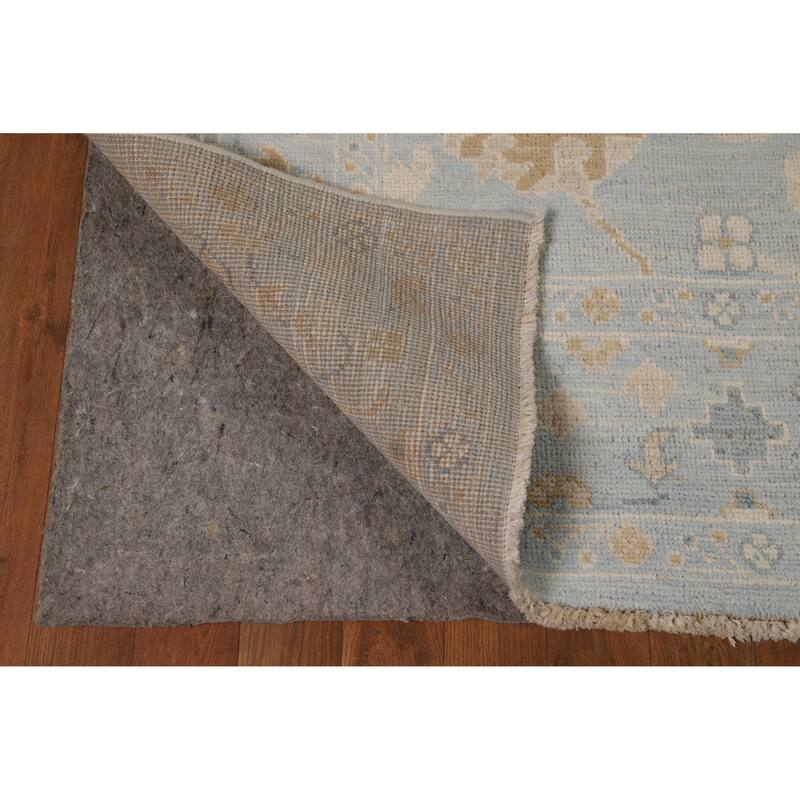 Vegetable Dye Oushak Turkish Rug Hand-Knotted Blue Wool Carpet - 4'11"x 6'11"