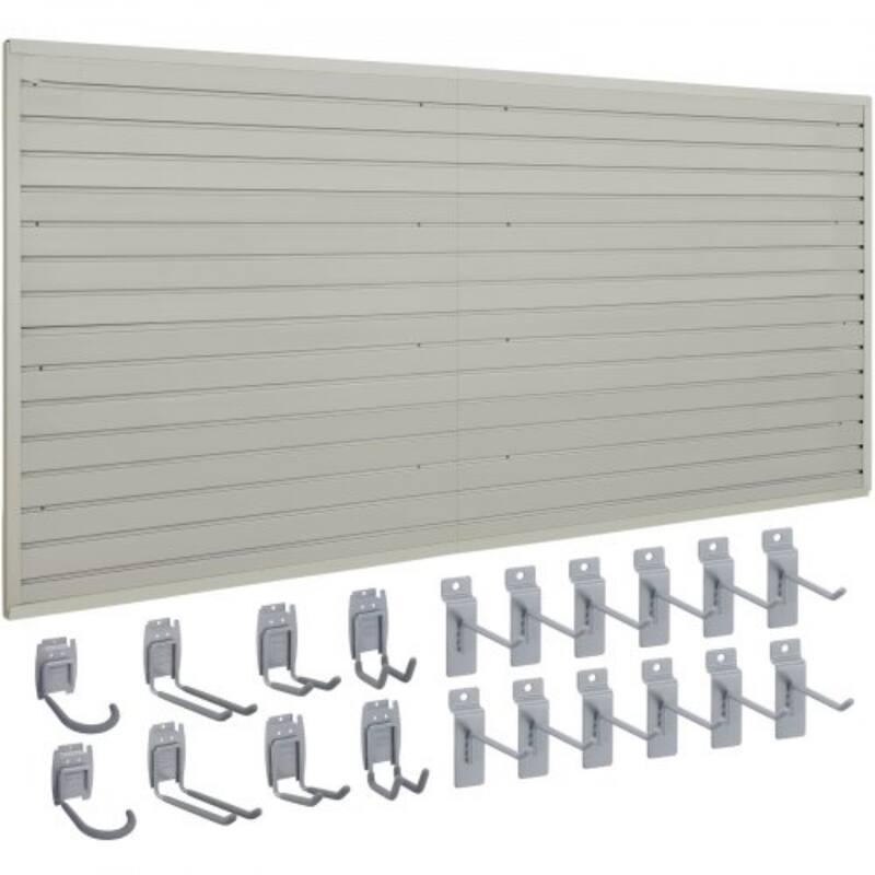 4 x 8 Feet Grey Heavy Duty Garage Slatwall Panels with Hooks and Universal Groove Design - 4' x 8'