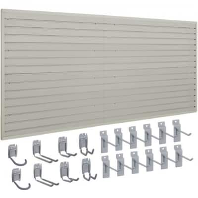 4 x 8 Feet Grey Heavy Duty Garage Slatwall Panels with Hooks and Universal Groove Design - 4' x 8'
