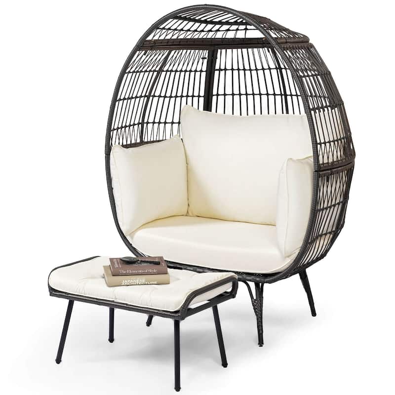 Costway 2 PCS Patio Wicker Lounge Basket Set Oversized Egg Chair with - See Details