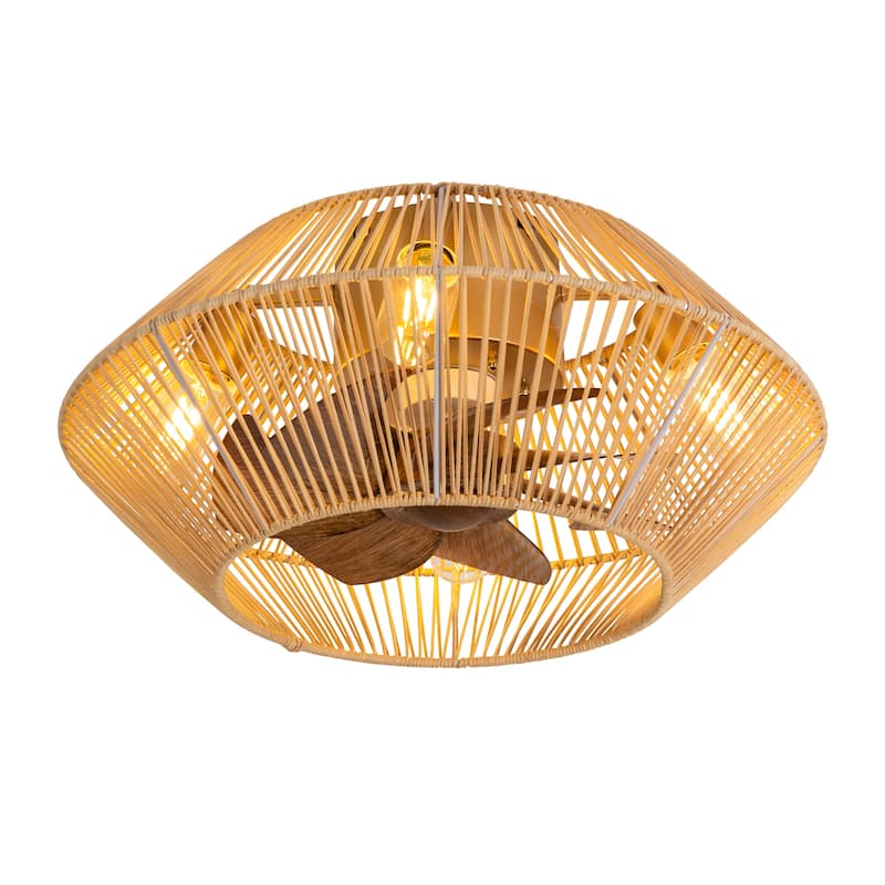 16.5"/19"/20" Vintage Distressed White Low Profile Ceiling Fan with Remote (7-Blade)