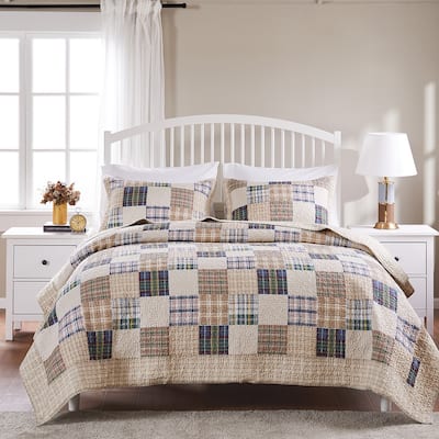 Greenland Home Oxford Quilted Bedspread Set, Traditional Plaid, Cotton
