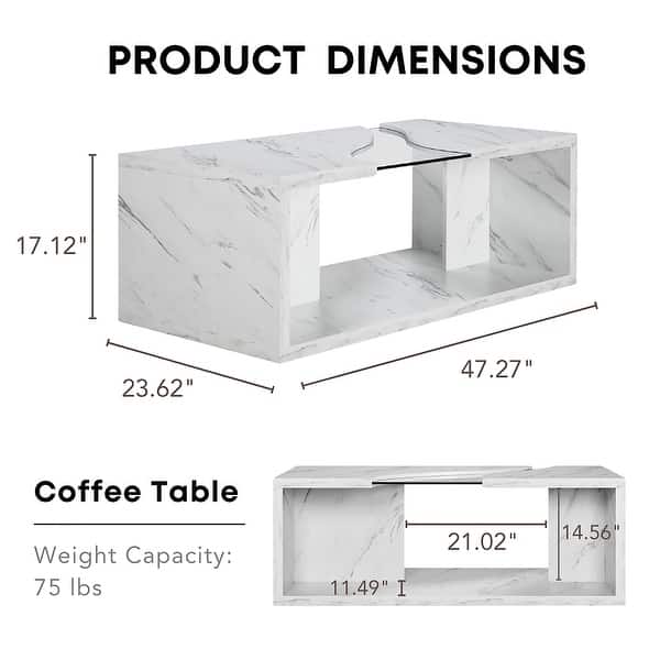 dimension image slide 1 of 3, Kobe Modern Faux Marble Veneer Coffee Table with Shelf by Furniture of America