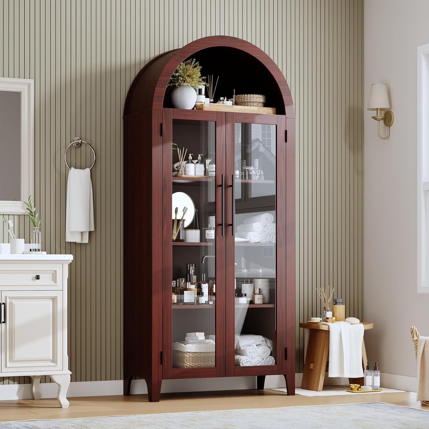 5 Tier Display Book Shelf Arched Kitchen Pantry Storage Cabinet