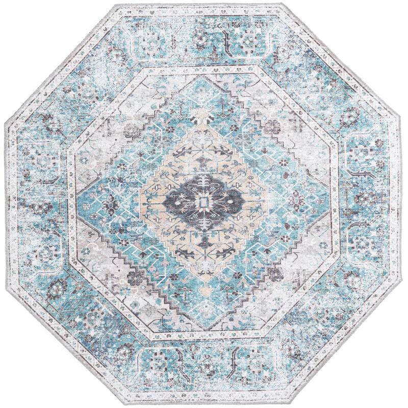 Traditional Tira Collection Area Rug - 5'x5' Octagon - Seaglass