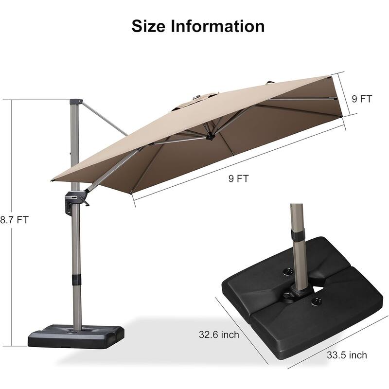 PURPLE LEAF Elegant Champagne-Gold Patio Cantilever Umbrella Adjustable Offset Umbrella With Base