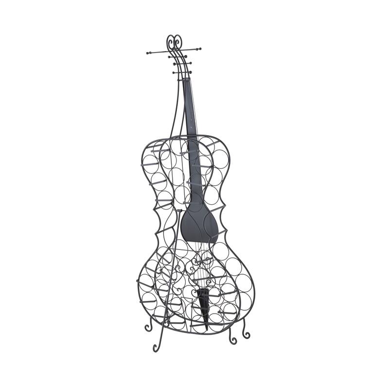 Metal Cello 26 Bottle Standing Wine Rack - Black - Roche River Decor - 27"W, 68"H