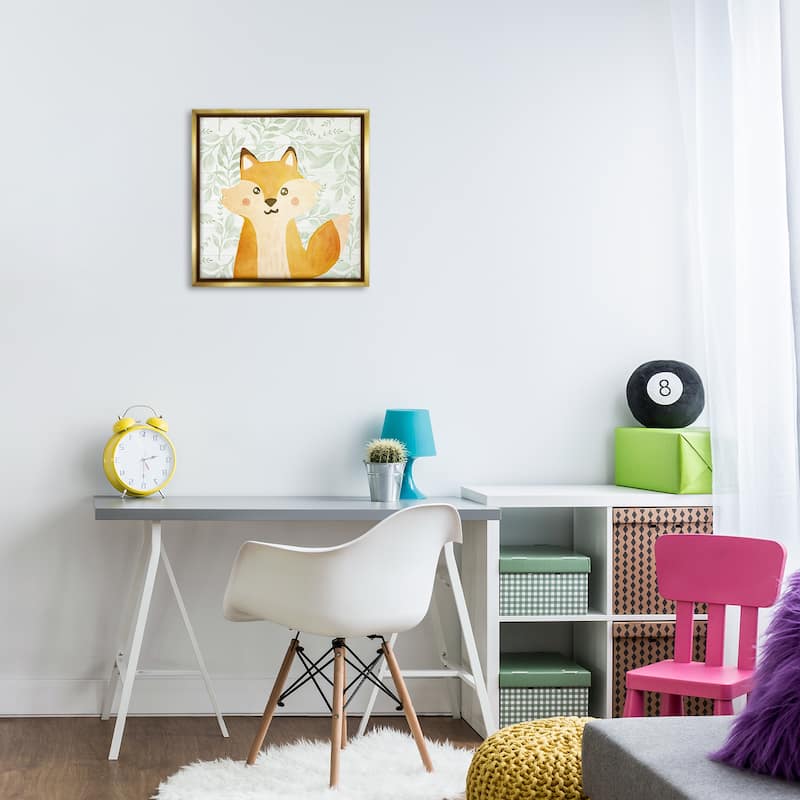 Stupell Whimsical Fox on Florals Framed Floater Canvas Wall Art Design By Kim Allen