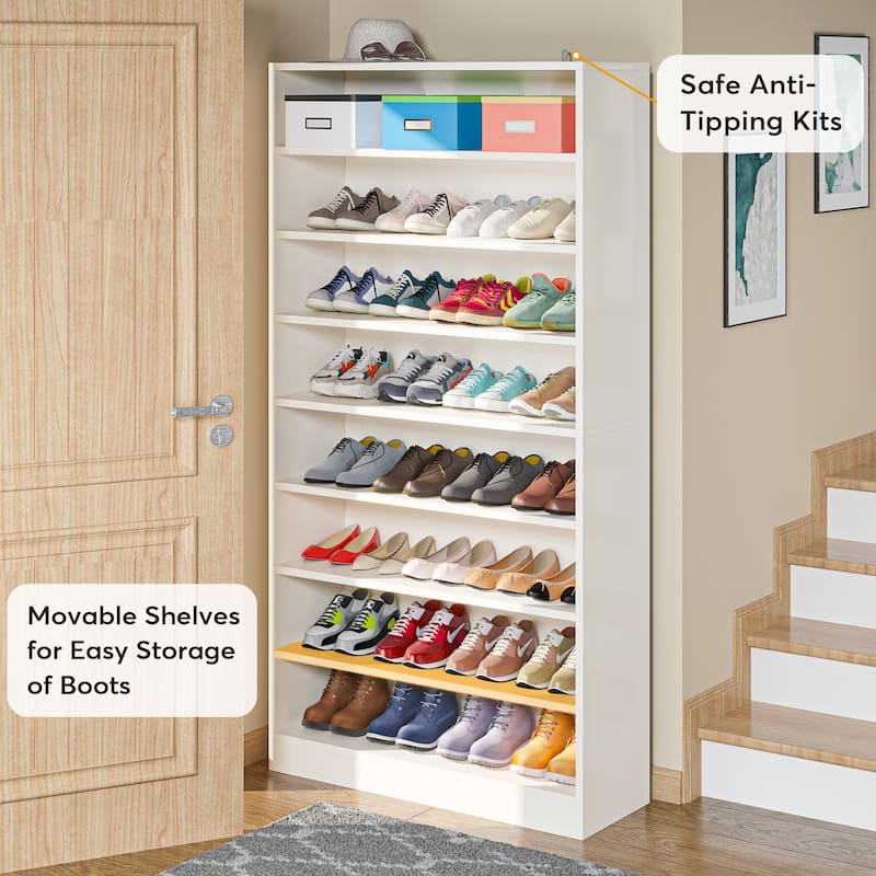 9 Tiers Shoe Cabinet 40-45 Pairs Heavy Duty Wood Freestanding Shoe Storage Cabinet with Open Storage for Entryway