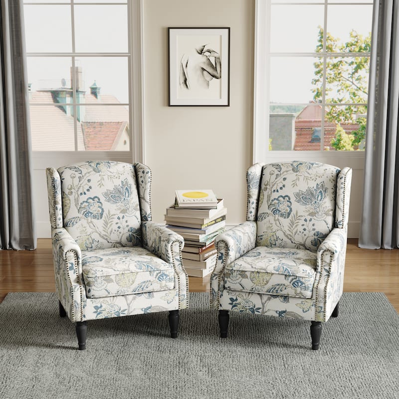 Upholstered Nailhead Trim Armchair Wingback Accent Chairs Set of 2