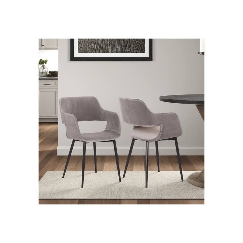 Mid-Century Accent Chair - Grey Dining Room Chair with Open Back Design - Modern Fabric Chair for Home Office