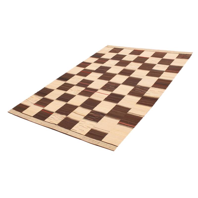 ECARPETGALLERY Flat-Weave Boho Cream, Brown Wool Kilim - 7'3 x 10'4