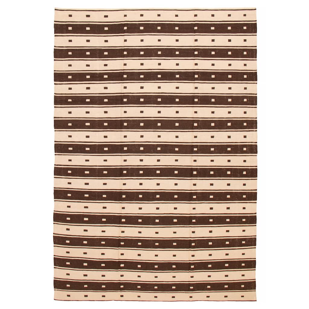 ECARPETGALLERY Flat-Weave Boho Brown Wool Kilim - 8'2 x 11'11