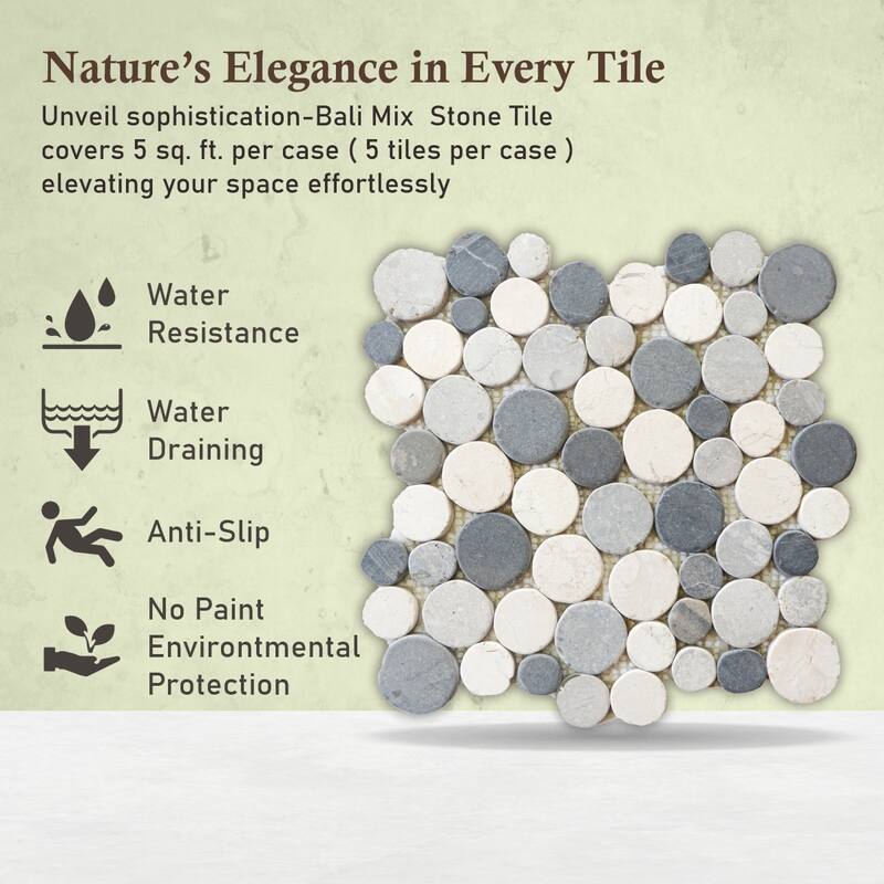 Bali Mix Round Mosaic, Backsplash Kitchen Walls, Shower and Bathroom Floors 12" X 12" (5 Sqft per case) - Case (5 Tiles)