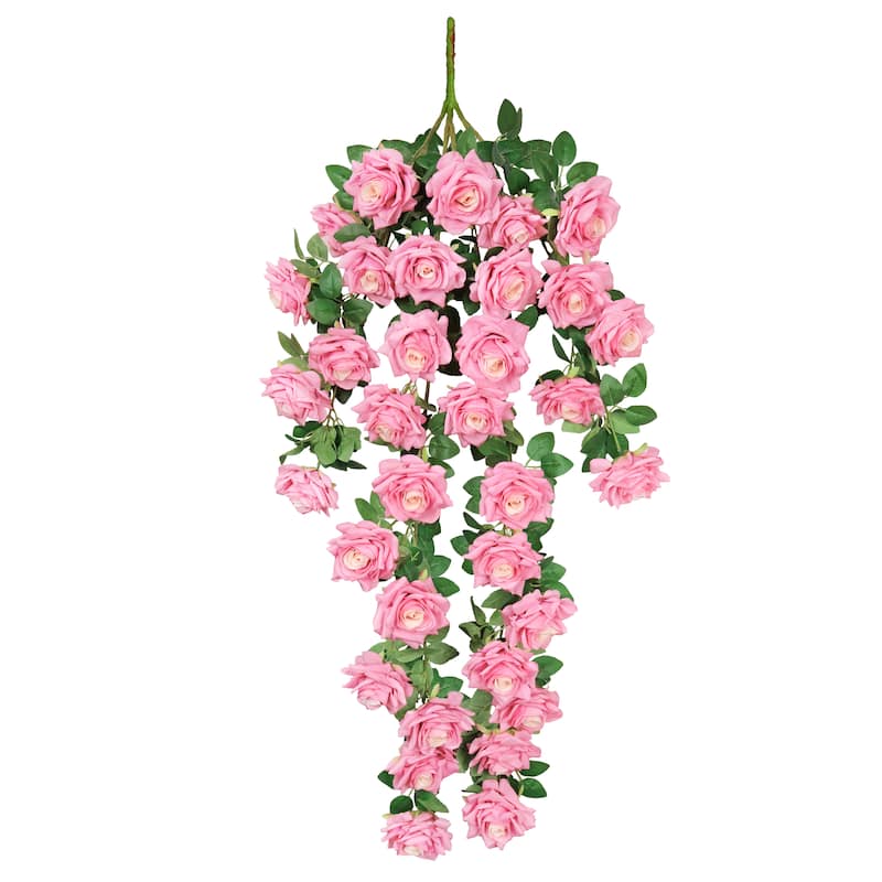 Deluxe Pink Artificial Rose Flower Stem Hanging Spray Bush 50in - 50" L x 17" W x 6" DP - Pink - 50" L x 17" W x 6" DP
