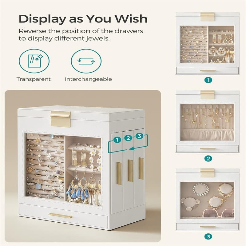 Jewelry Box with Glass Window - 6.1"D x 10.3"W x 12.6"H