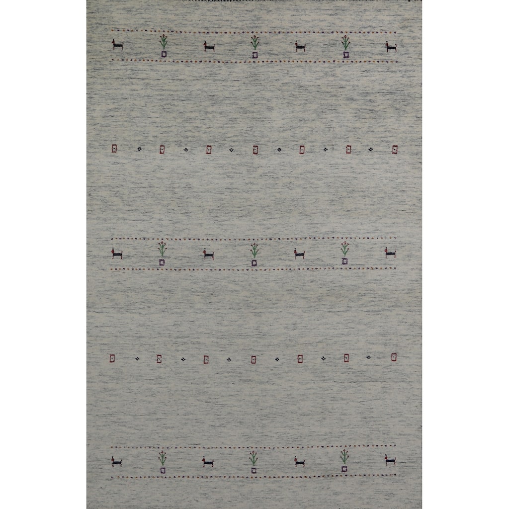 Hand Knotted Oriental 100% Wool Carpet Tribal Animal Pictorial Beige & Ivories Gabbeh Area Rug - 7' 10'' X 5' 2''