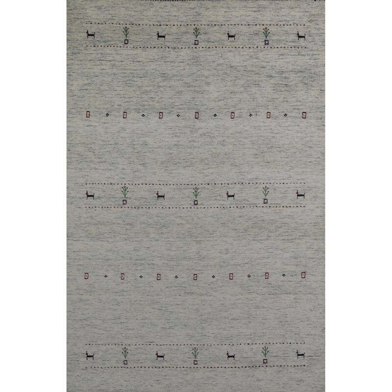 Hand Knotted Oriental 100% Wool Carpet Tribal Animal Pictorial Beige & Ivories Gabbeh Area Rug - 7' 10'' X 5' 2''