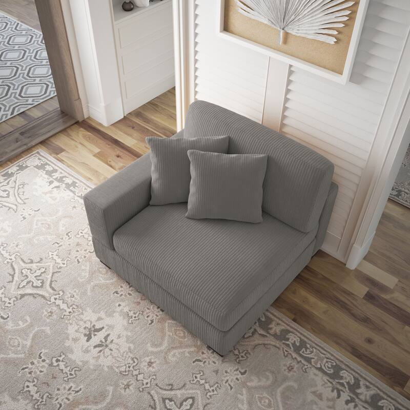 Modern Modular Sectional Sofa Corduroy Chaise Lounges - Left Facing - Light Grey Arm Chair