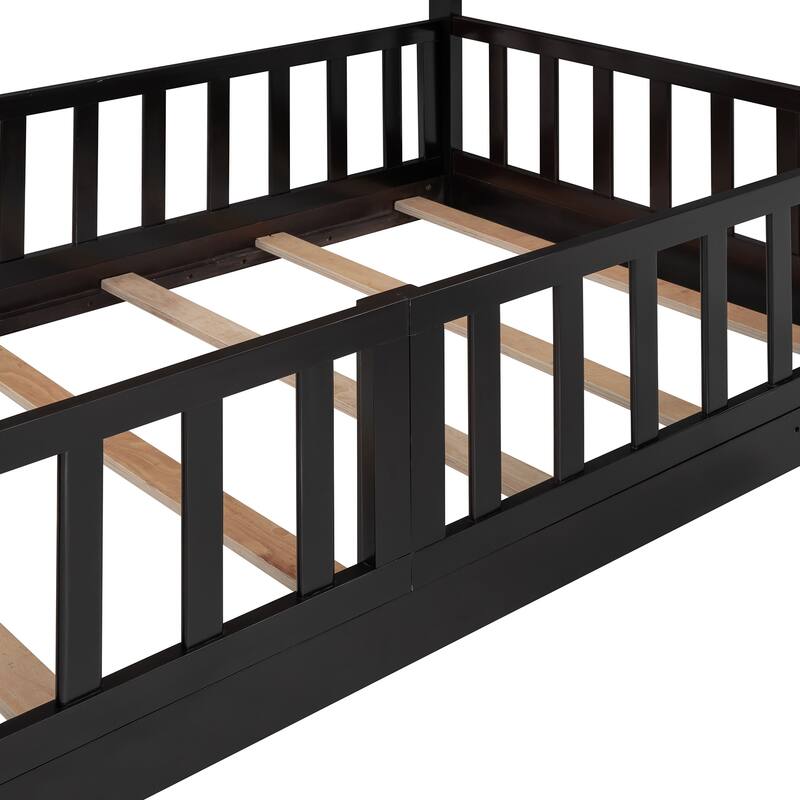 Twin Over Twin Bunk Bed with Slide and Ladder, Espresso Finish
