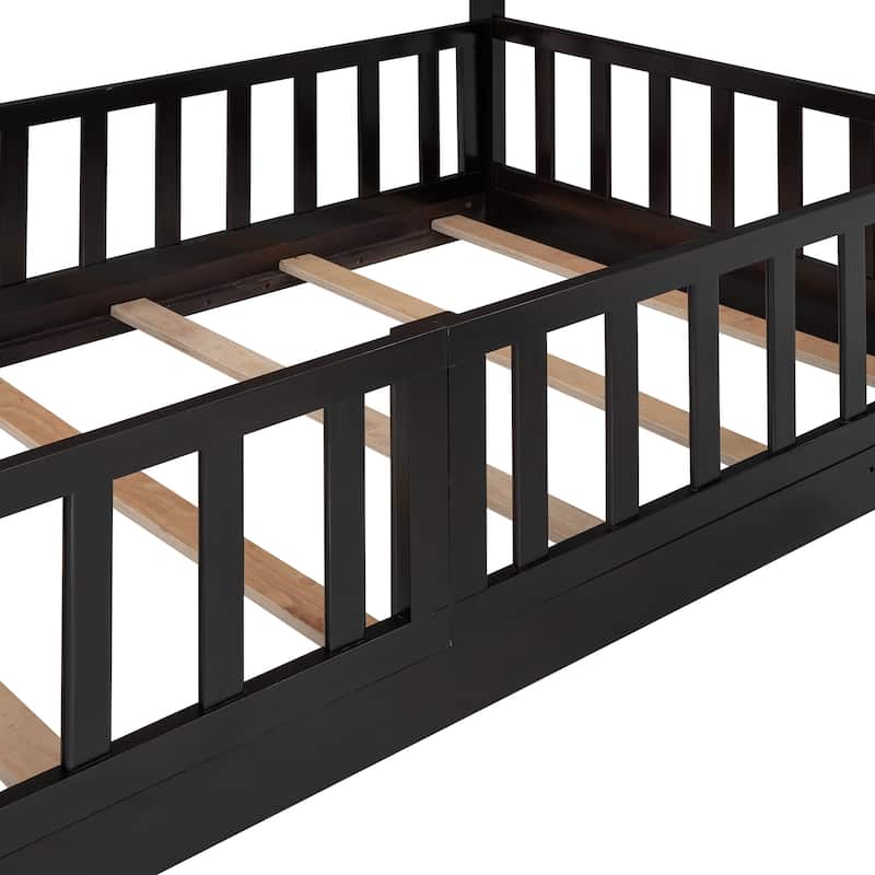 Twin Over Twin Bunk Bed with Slide and Ladder, Espresso