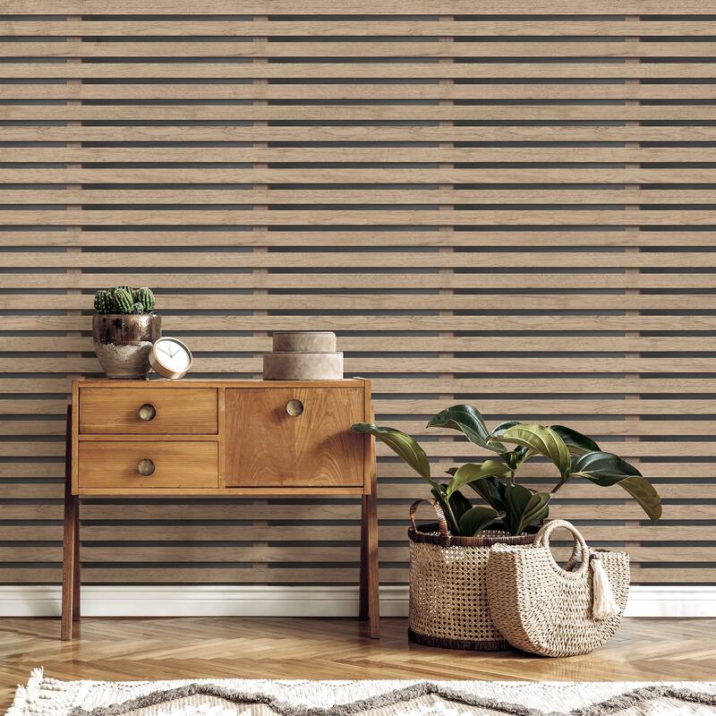 Fine Decor Marlow Brown Wood Slats Wallpaper