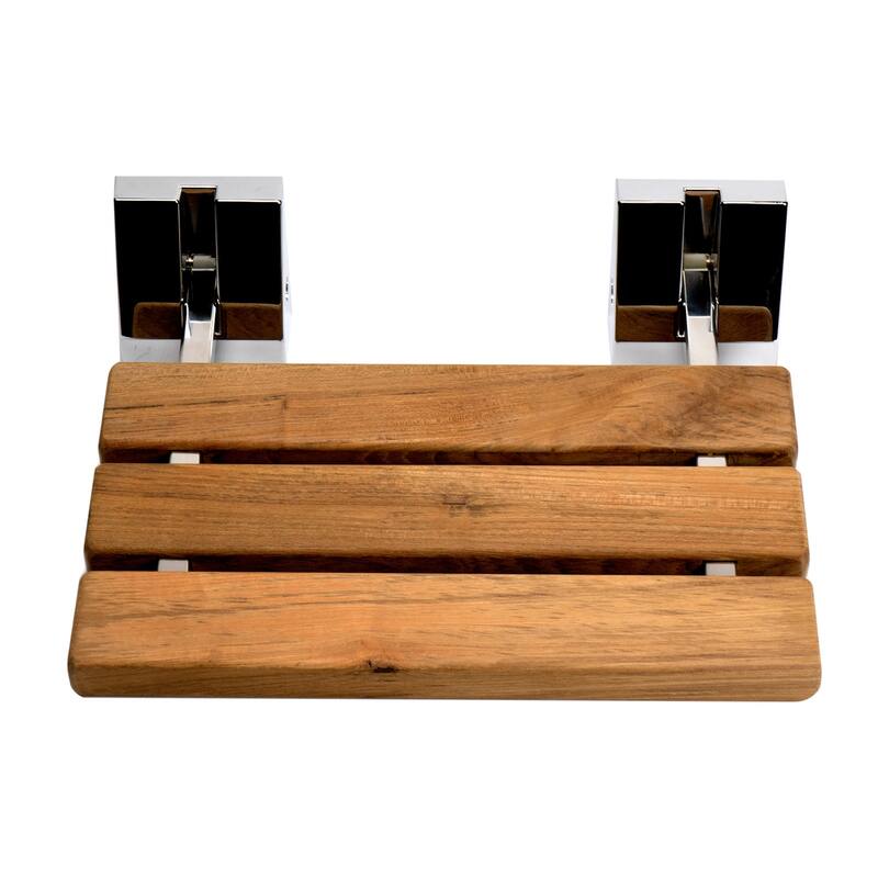 Polished Chrome 16" Folding Teak Wood Shower Seat Bench
