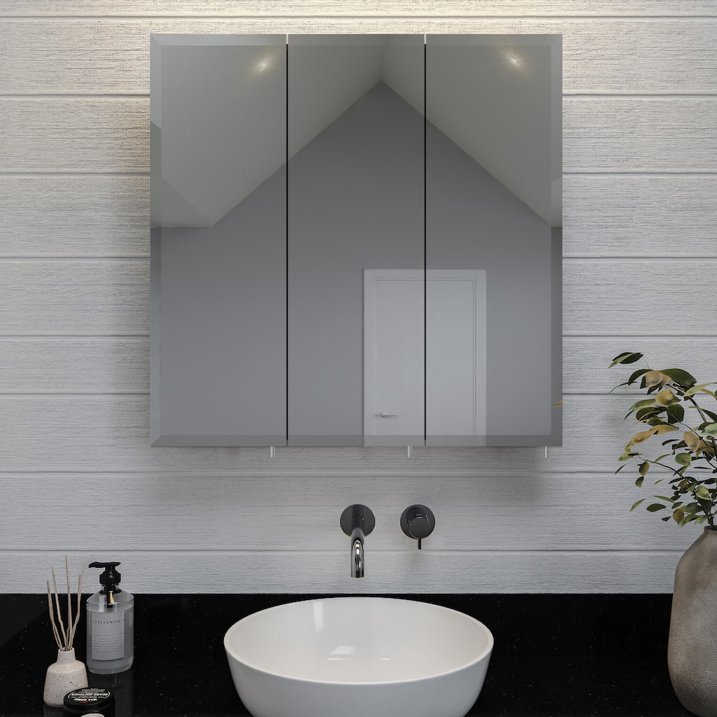 Croydex Acadia Bathroom Storage 3 Large Door Medicine Cabinet, 34W x 36H