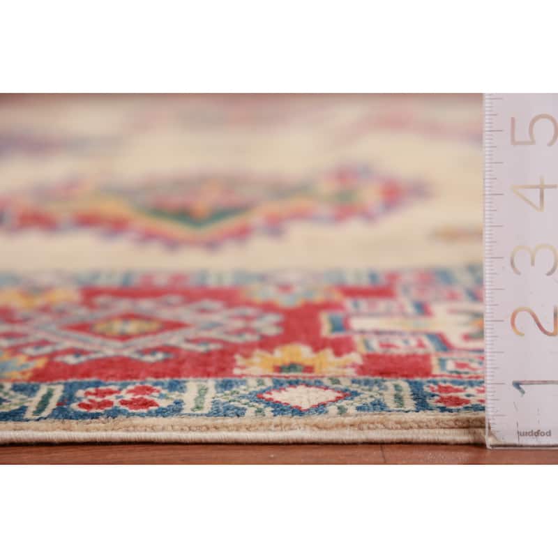 Hand Knotted Oriental 100% Wool Carpet Traditional Geometric Beige & Ivories Kazak Area Rug - 11' 0'' X 7' 9''