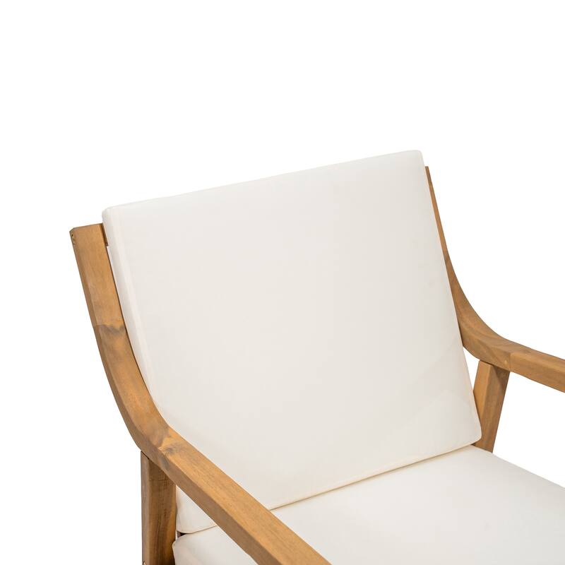 Round Patio Dining Table Set for 6 with Umbrella Hole Durable Acacia Wood Outdoor Furniture