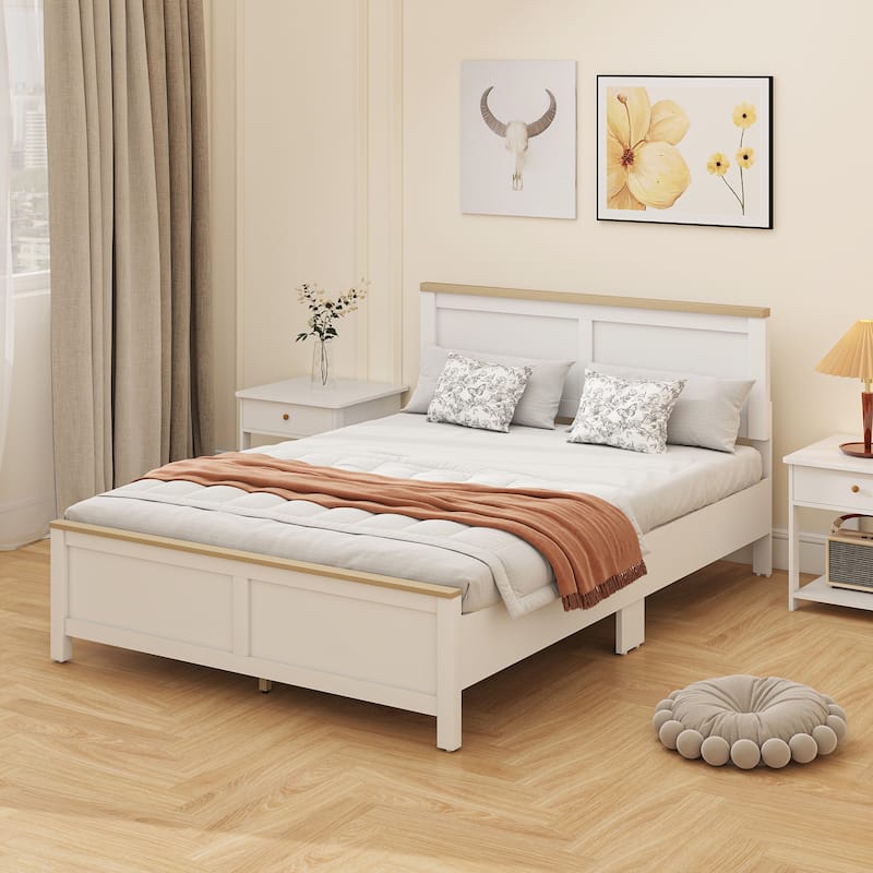 HOMCOM Full Size Bed Frame with Headboard and Footboard, Full Platform Bed Frame with Wooden Slats, Under-Bed Storage