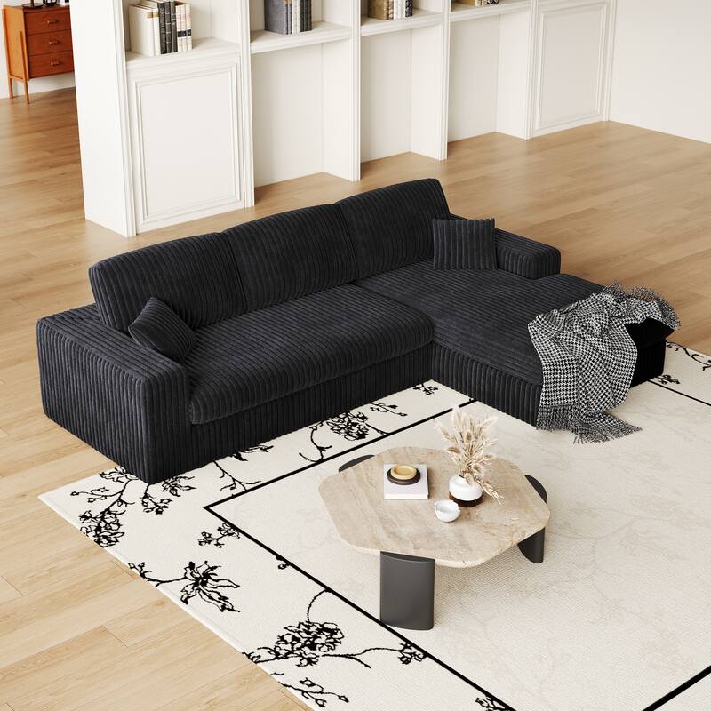 114.5" 2-in-1 Recliner Sectional - Modular Corduroy Sofa with Neck Pillows & Reversible Design - Black