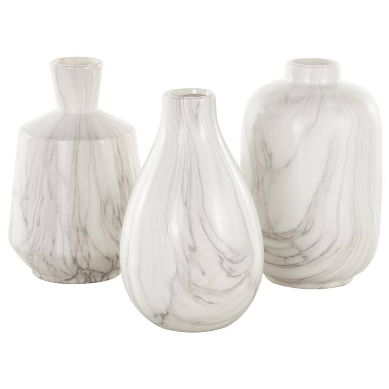 Ceramic Marble Inspired or Minimalist Decorative Vase - Set of 3 White, Gray, Cream, Black - Roche River Decor