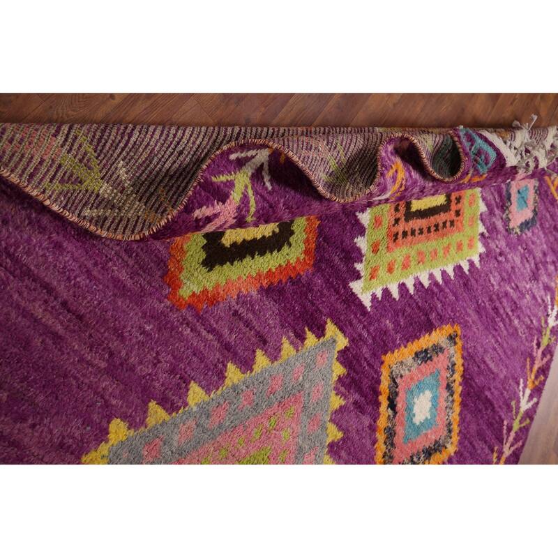 Purple Plush Moroccan Oriental Area Rug Handmade Wool Carpet - 6'1" x 9'5"