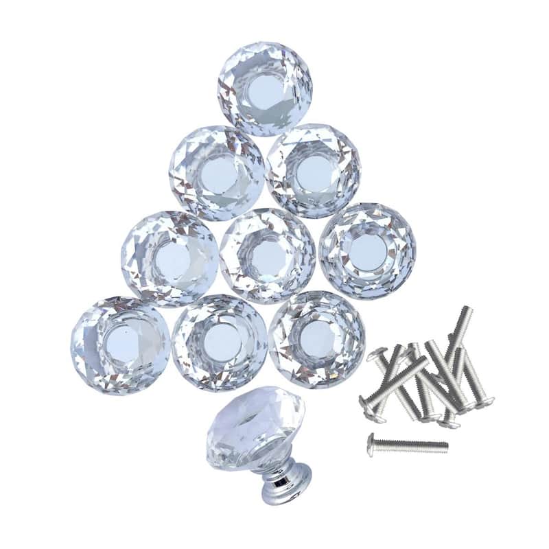 Diamond Shape Cabinet Knobs 1.18" Glass Pull Handles 10 Pieces Renovators Supply