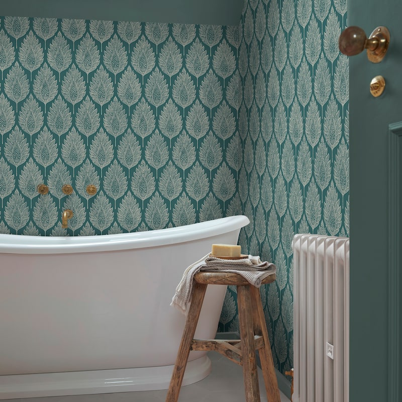 Graham & Brown Flame Leaf Teal Wallpaper