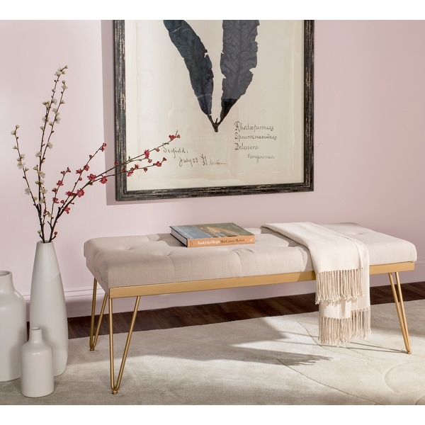 SAFAVIEH Marcella Beige/ Gold Bench - 46.8" x 19.3" x 18". Opens flyout.