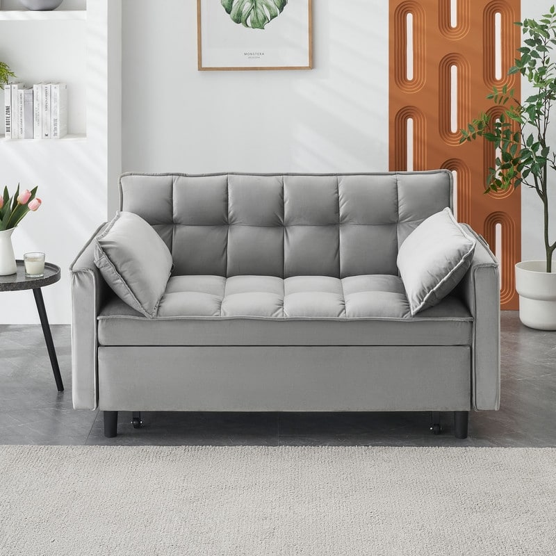 55" Velvet Double Upholstered Sofa Bed - Grey