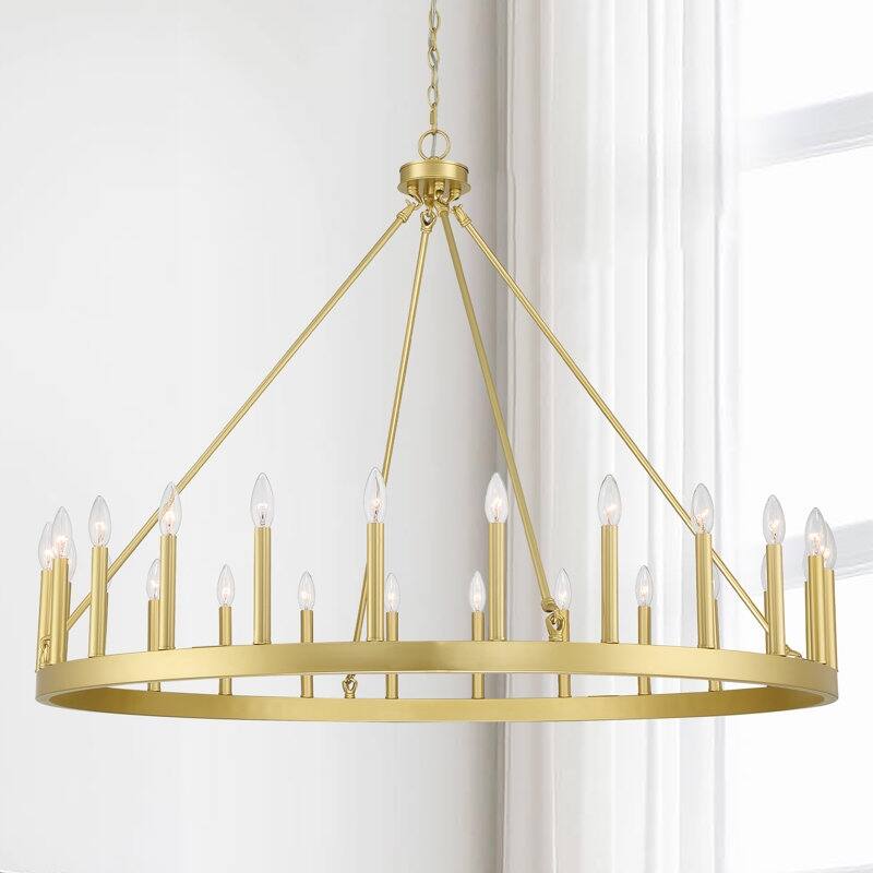 Acroma 24 Light Modern Farmhouse Wagon Wheel Chandelier-UL Certified - N/A - Satin Brass