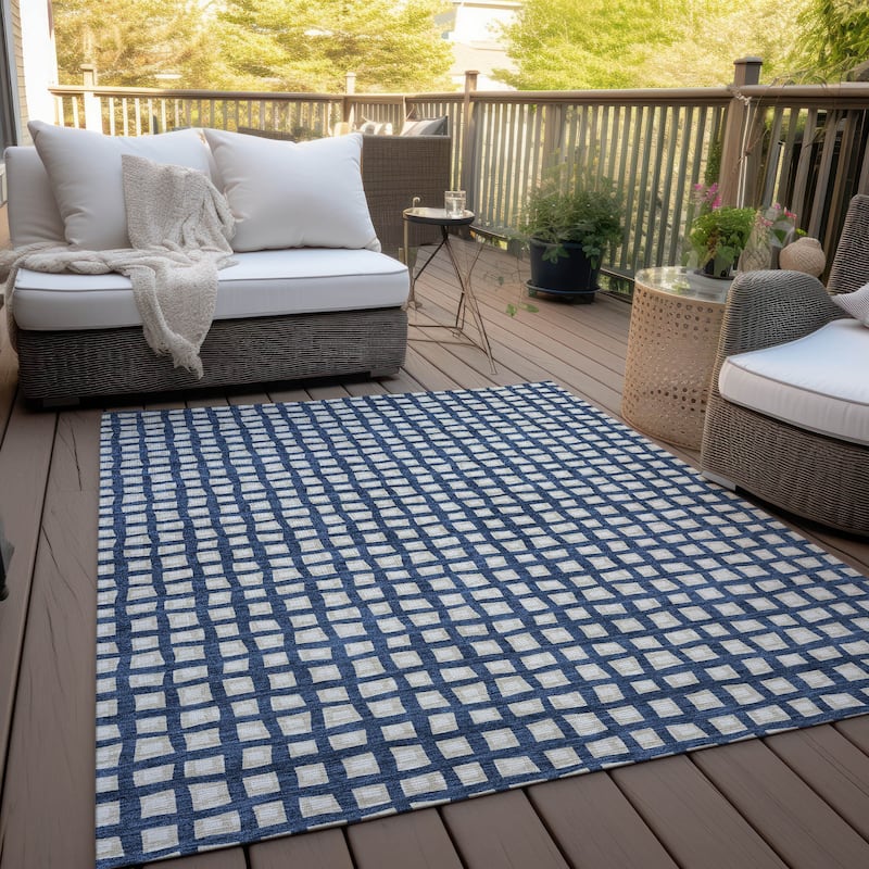 Machine Washable Indoor/ Outdoor Chantille Squares Rug