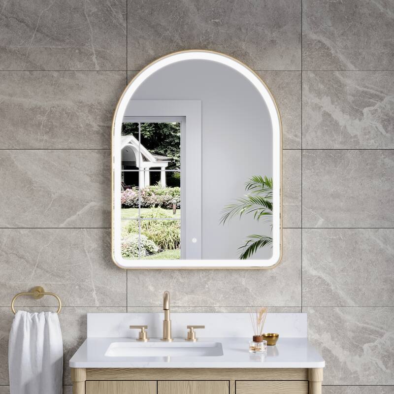 24/28''W X 36''H Wall Mounted Bathroom Framed LED Mirror With Memory Function,Anti-fog,Dimmable - 28''W X 36''H - Brushed Gold