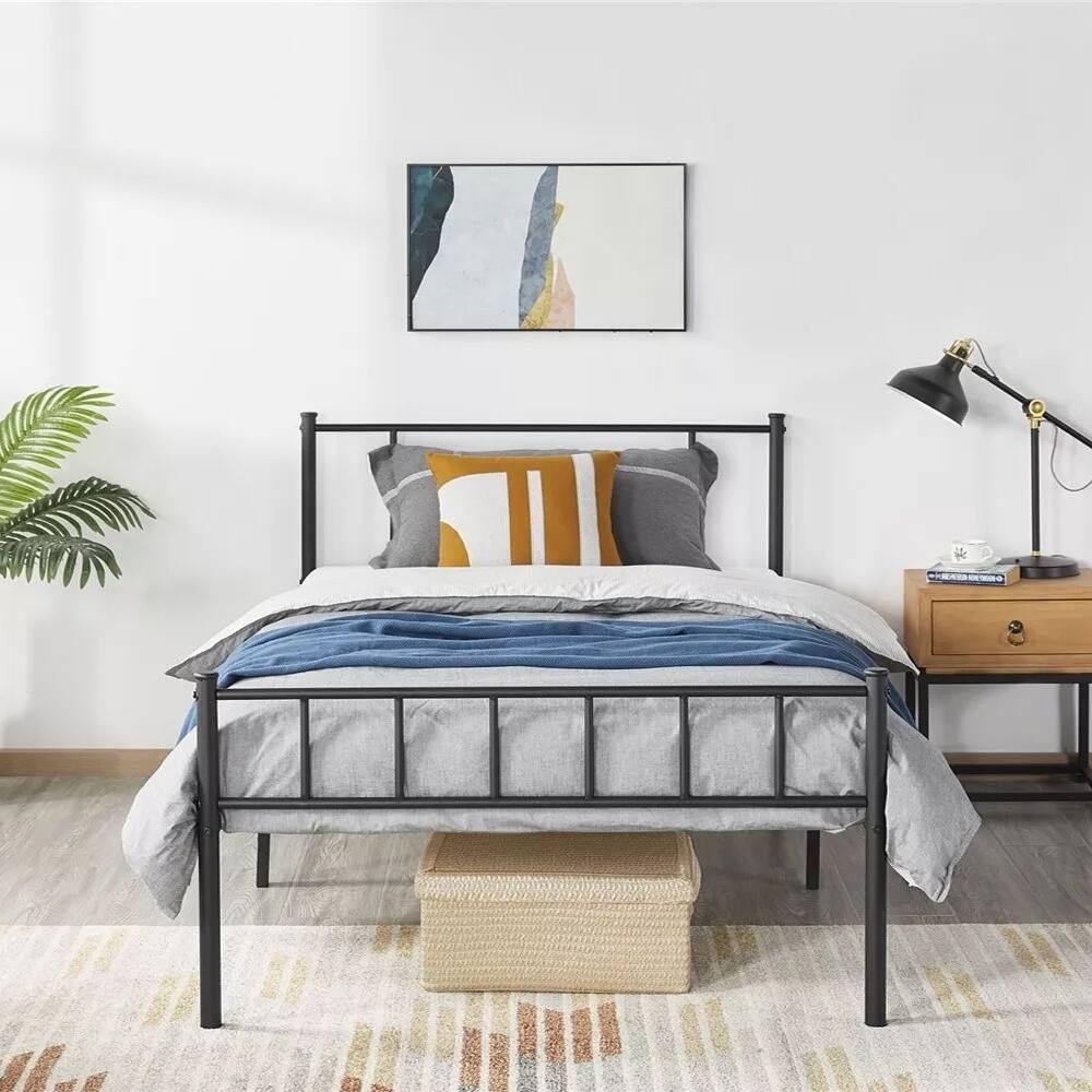 Twin XL Metal Bed Frame with Headboard Black