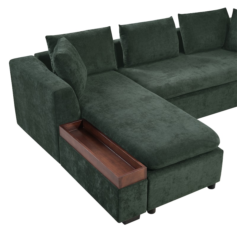 93.7" Chenille L-Shaped Sectional Sofa with Wooden Storage Compartment and Deep Seating
