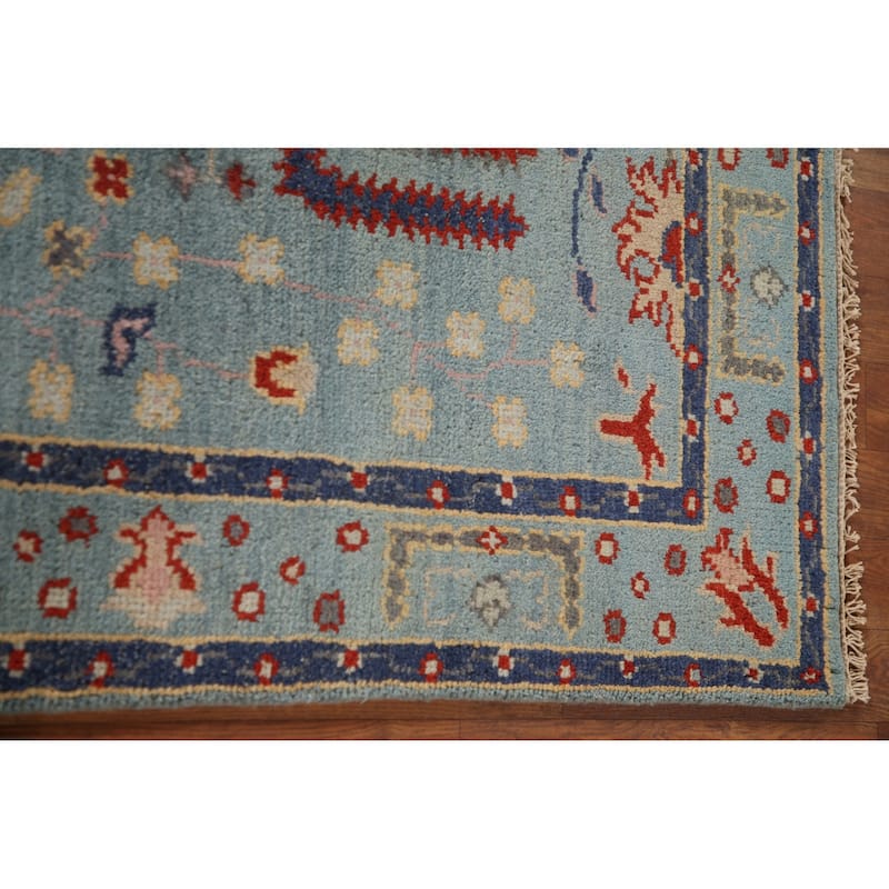 Light Blue Oushak Accent Rug Hand-Knotted Wool Carpet - 4'0"x 5'11"